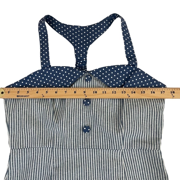 Anthropologie Doe&Rae Sz. L Halter Mini Dress Stripes side Zipper Linen/Cotton - Picture 5 of 15